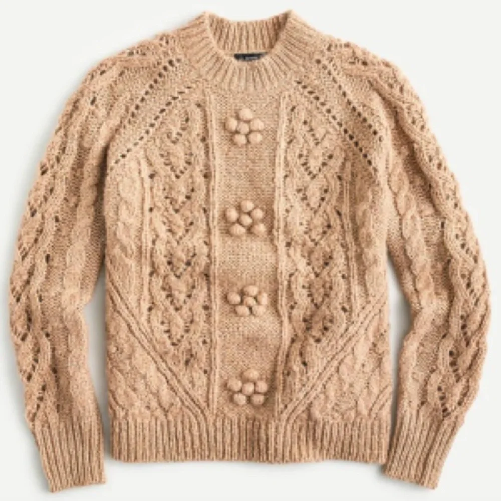 J Crew | Cable-knit pointelle sweater with popcorn flowers - Picture 1 of 8